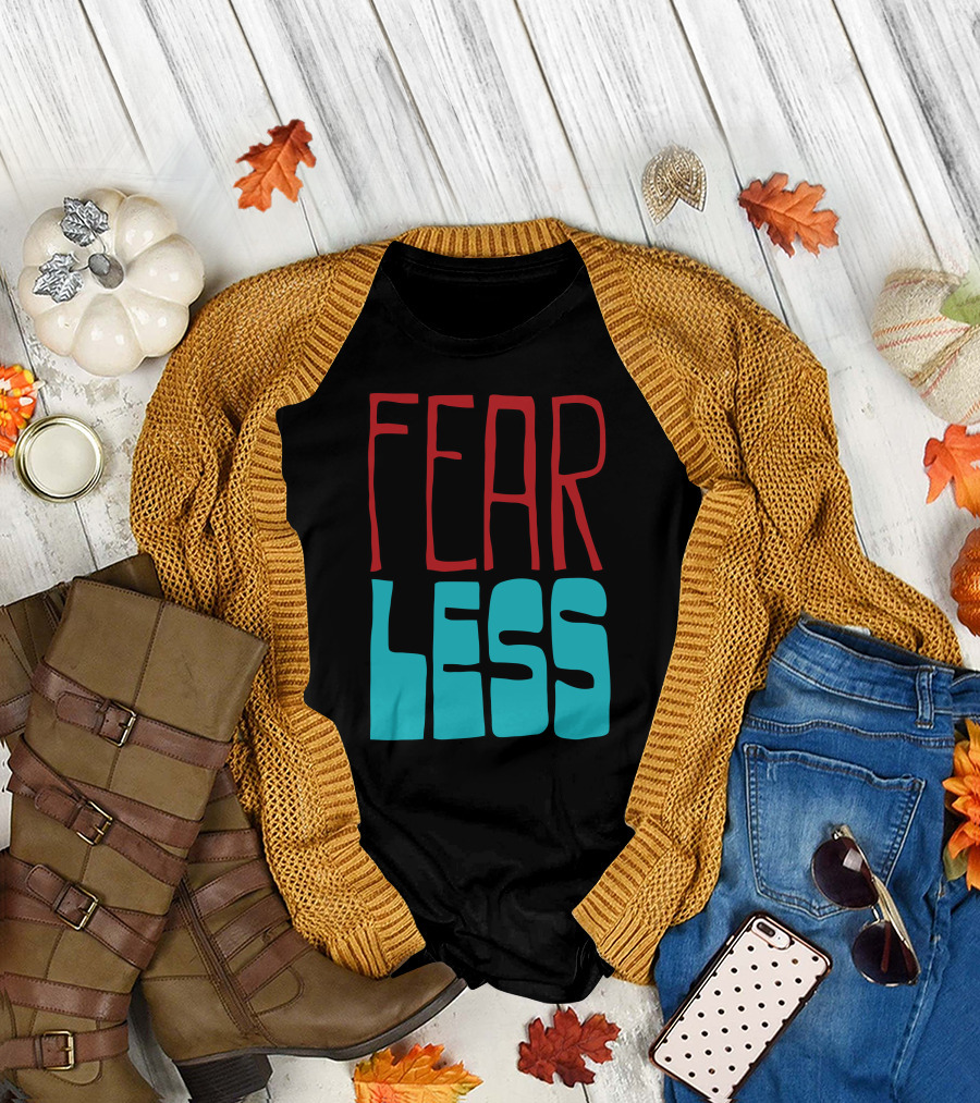 Fear Less Bold Red and Blue Block Letters T-Shirt