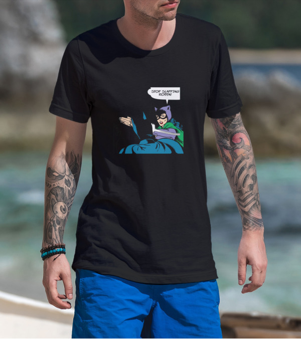 Batman And Catwoman Iconic Comic Moment Stop Slapping Robin T-Shirt