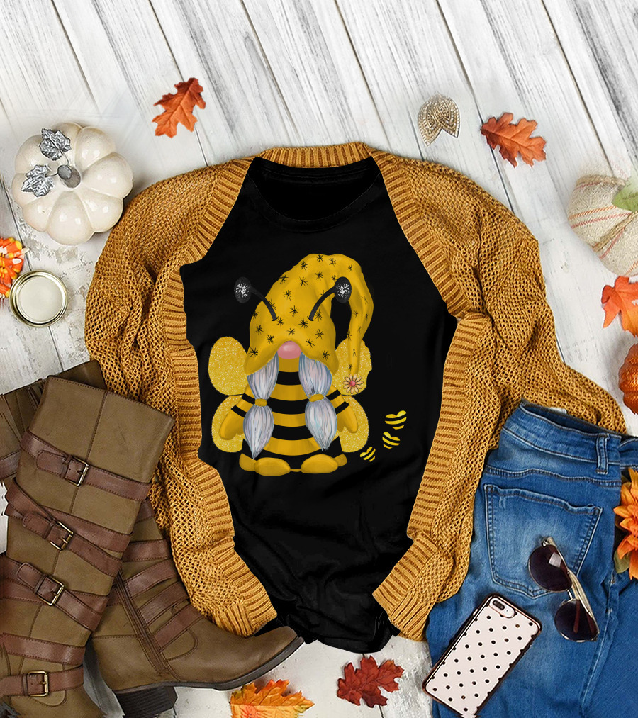 Bee Kind Gnome Bumblebee Antennae Striped Yellow T-Shirt