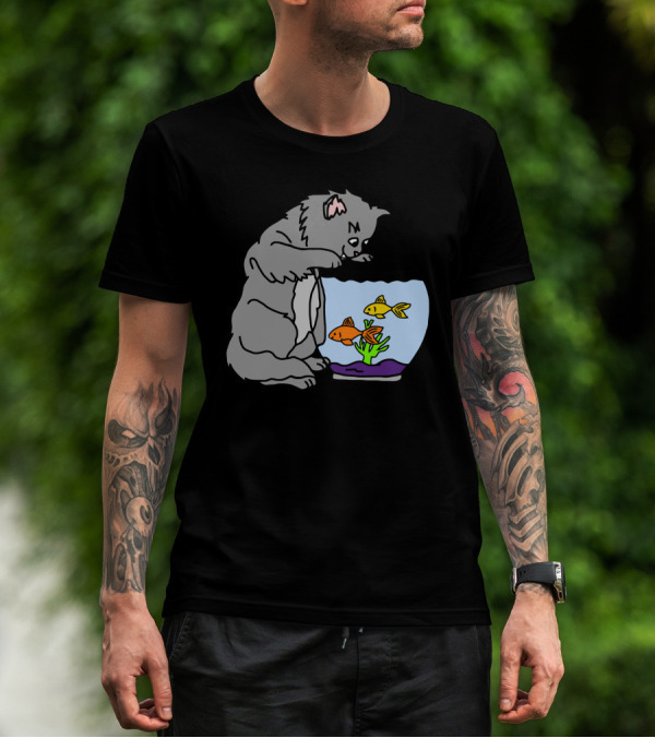 Cat And Fish Aquarium Encounter T-Shirt