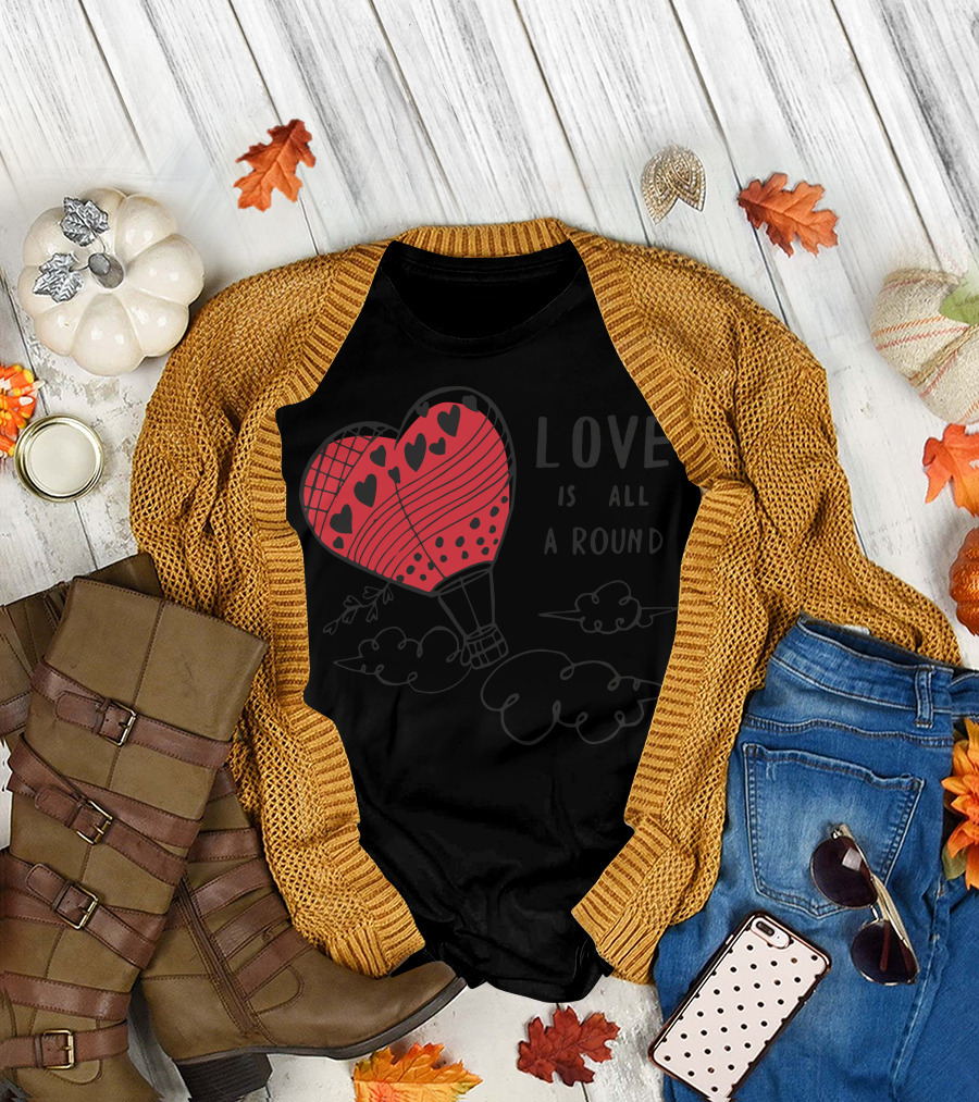 Love Is All Around Hot Air Balloon Hearts T-Shirt