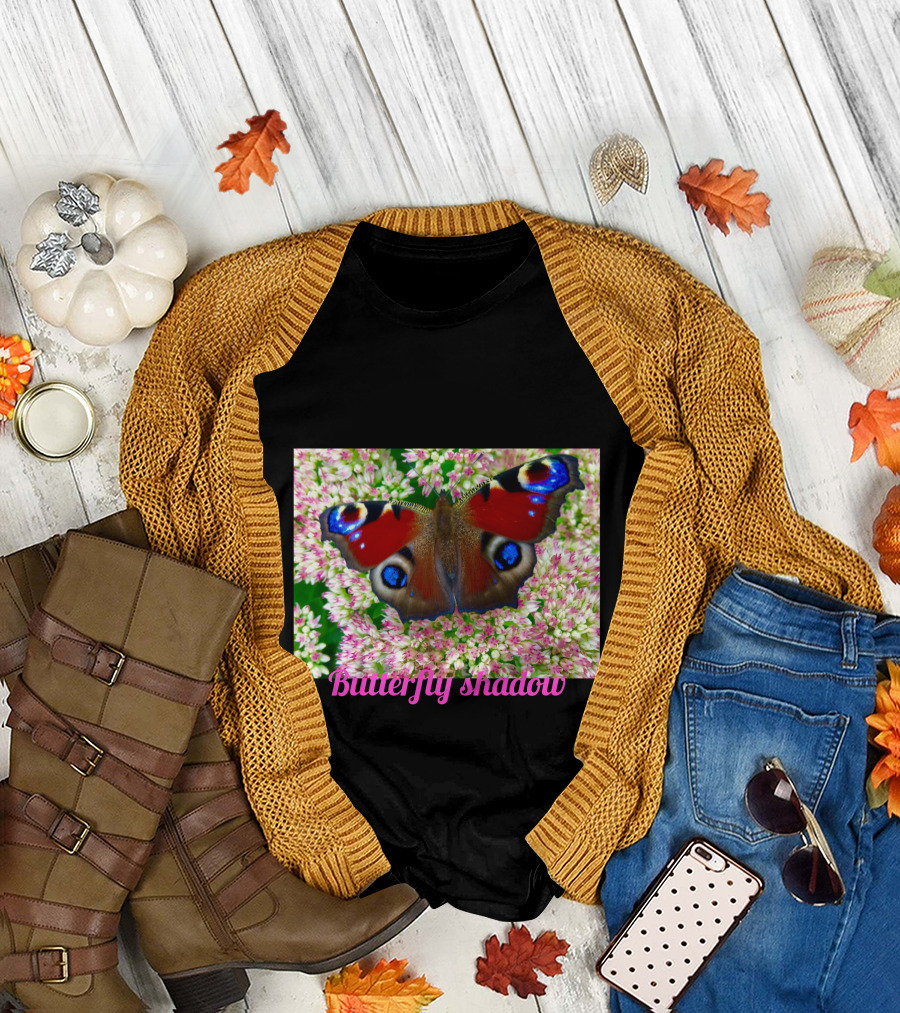 Butterfly Shadow Fluttering on Blossoms T-Shirt