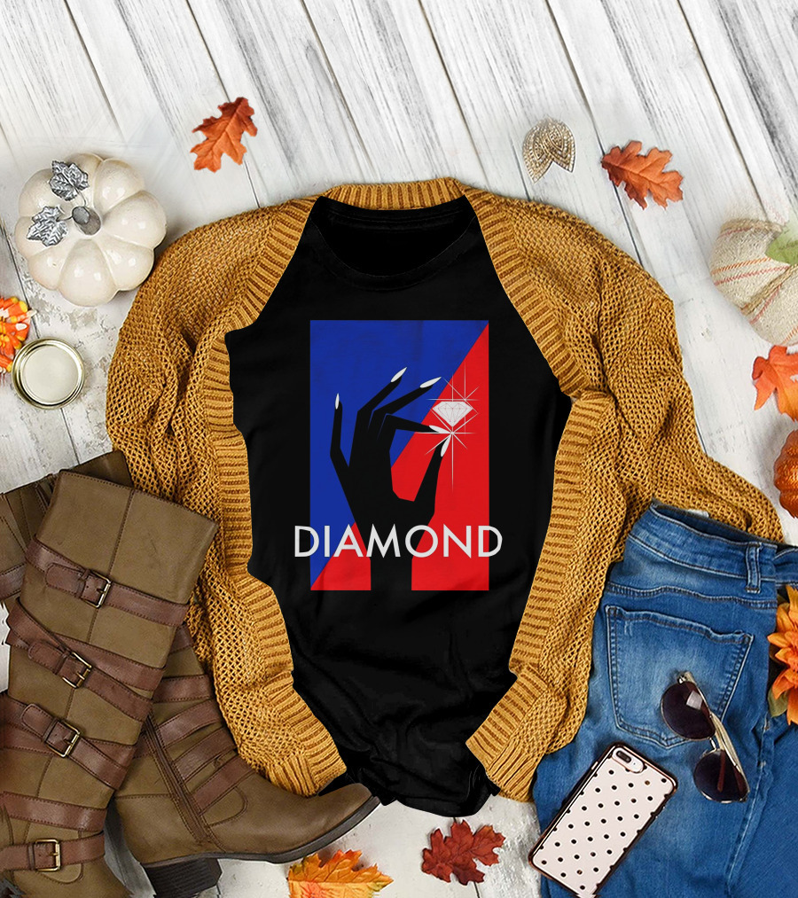 Diamond Supply Co Black Hand Holding White Diamond Blue T-Shirt