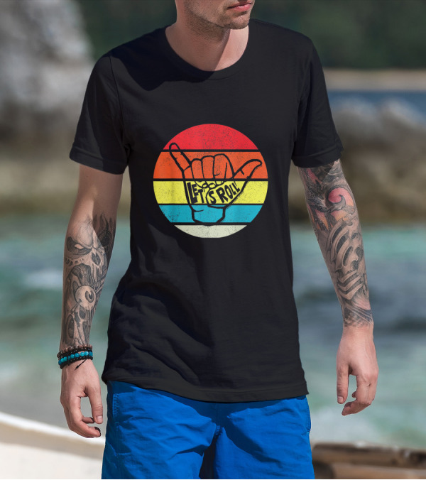 Funny Jiu Jitsu Let's Roll Retro Rainbow Shaka Hand T-Shirt