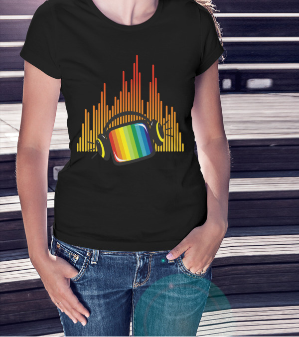 Colorful Rainbow TV Headphones Music Bars T-Shirt