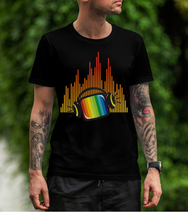 Colorful Rainbow TV Headphones Music Bars T-Shirt