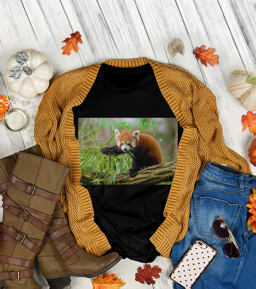 Hungry Panda Red Panda Eating Bamboo on Tree T-Shirt