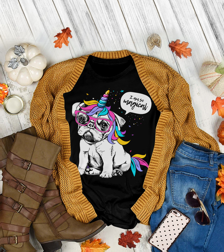 I Am So Magical Unicorn Pug with Glasses and Colorful Mane T-Shirt