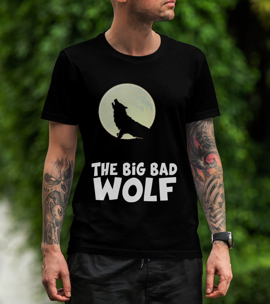 The Big Bad Wolf Howling At Moon With Flying Bat Halloween T-Shirt