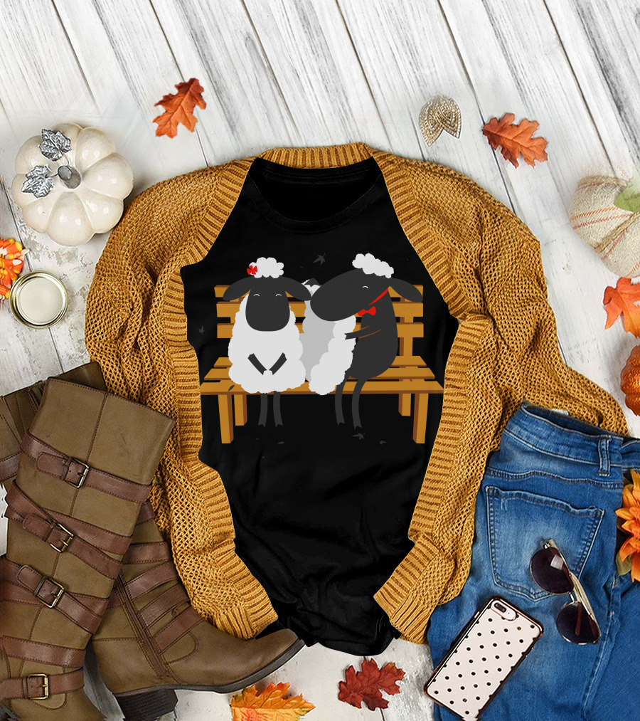 A Couple Romantic Sheep on a Bench T-Shirt