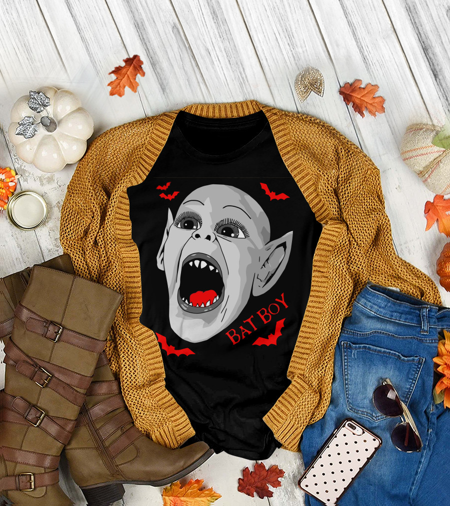 Bat Boy Screaming Vampire Kid with Red Bats T-Shirt