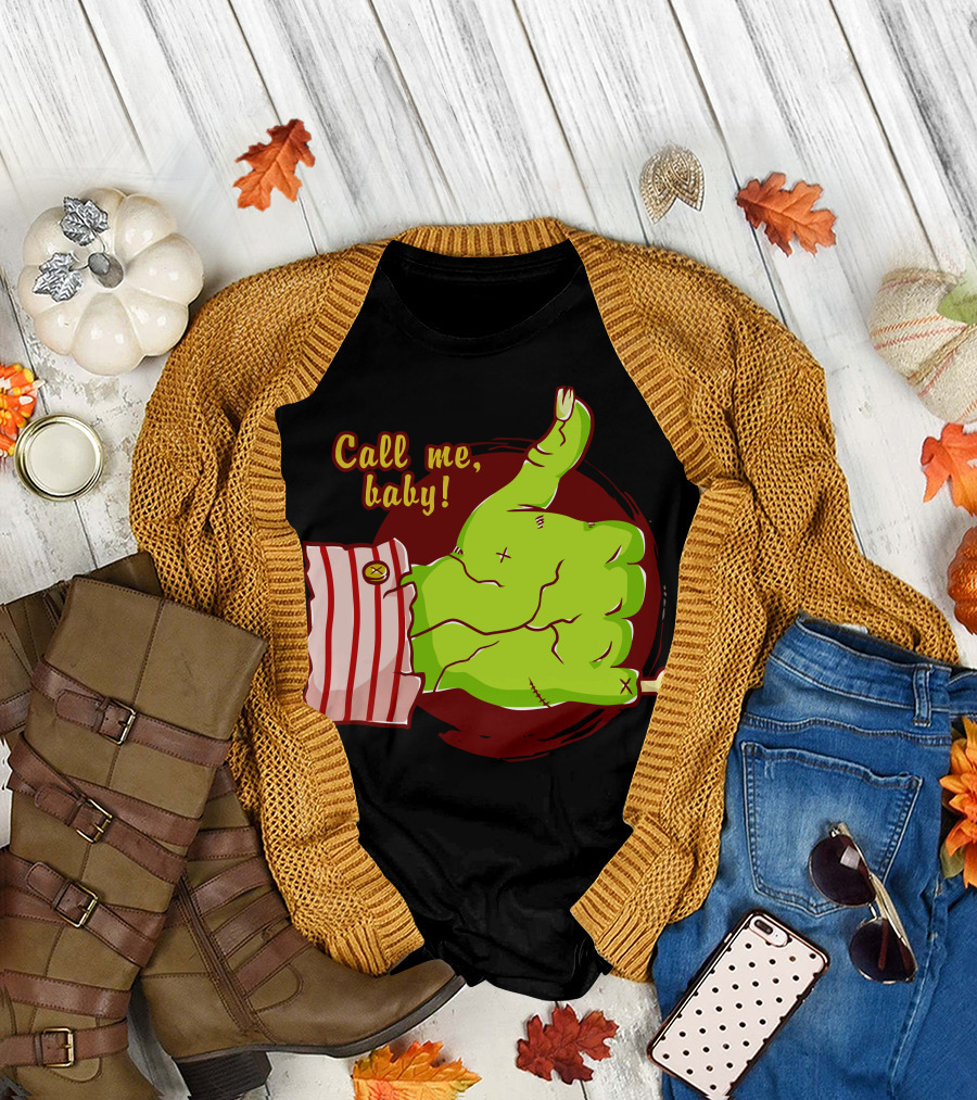 Call Me Baby Green Monster Hand with Striped Cuff T-Shirt