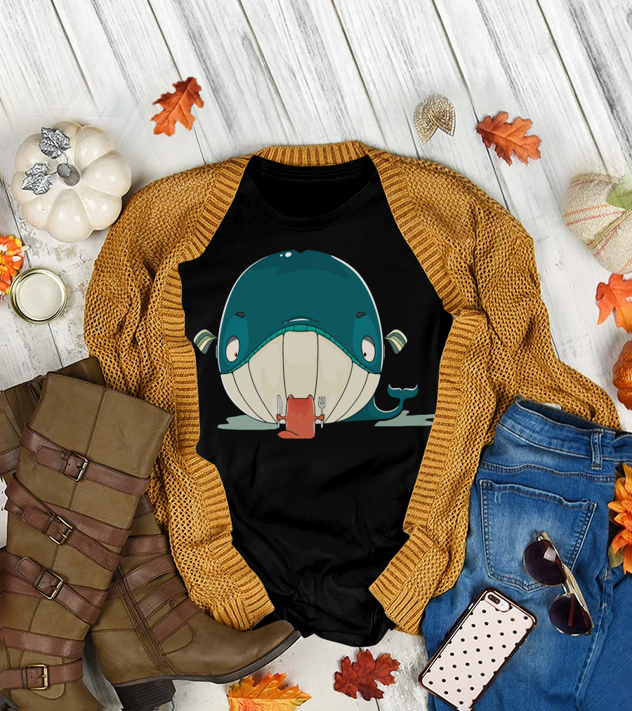 Cat and Whale Dinner Encounter with Cartoon T-Shirt