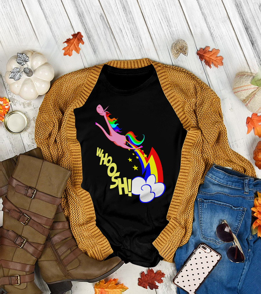 Whoosh Cute Flying Unicorn Rainbow Fart T-Shirt