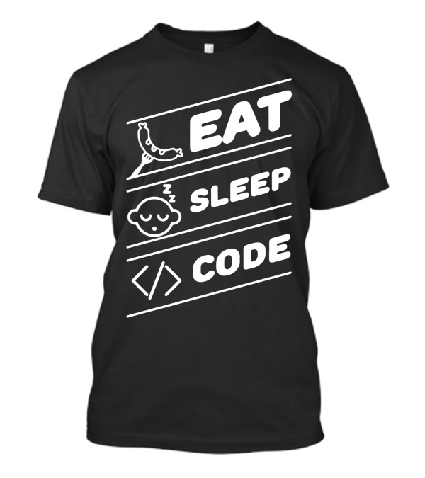 Eat Sleep Code Funny Computer Science Programming Coding Sausage Icon And Sleepy Face With Code T-Shirt