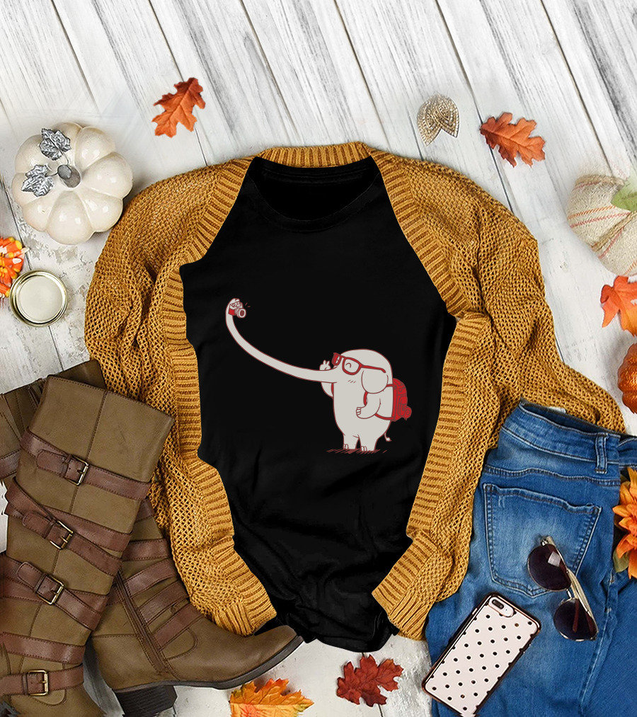 Elephant Camera Glasses Backpack Long Trunk Photo Snap T-Shirt