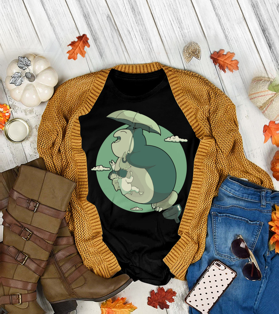 Flight Of The Sleeping Giant Snorlax Meets My Neighbor Totoro Umbrella Adventure T-Shirt