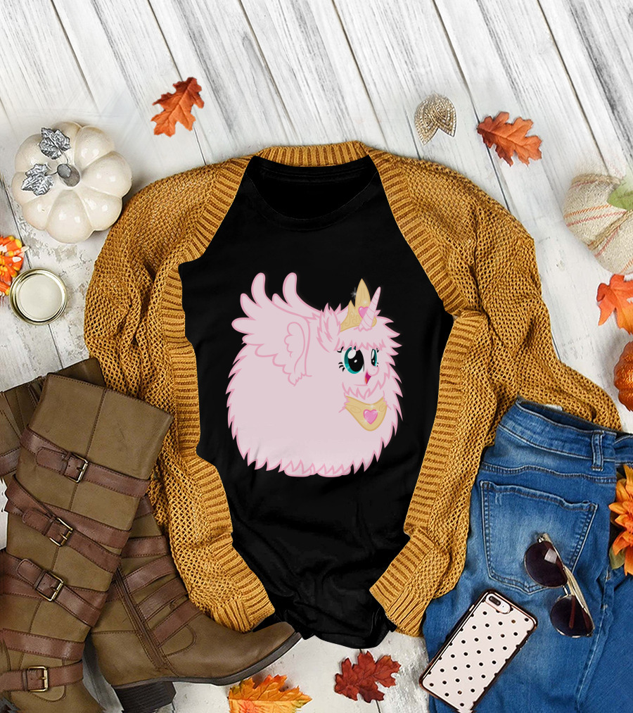 Fluffle Puff Unicorn Princess with Pink Fluffy Fur and Golden Crown T-Shirt