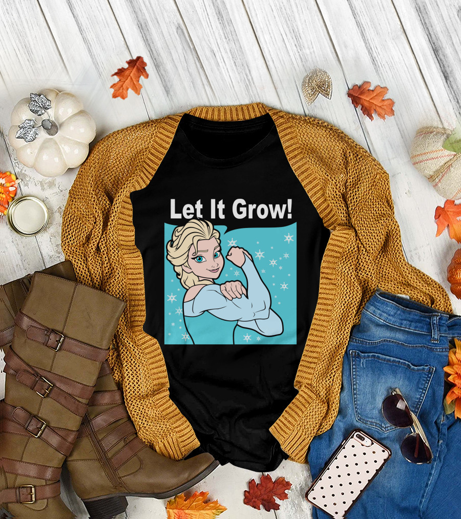 Let It Grow Funny Gym Elsa Frozen Fitness Snowflake Flexing T-Shirt