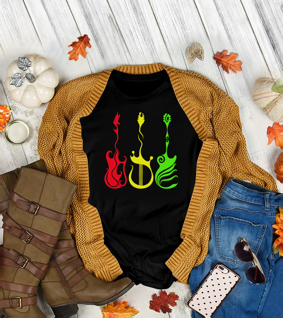 Guitar Rasta Red Yellow Green Reggae Styles T-Shirt