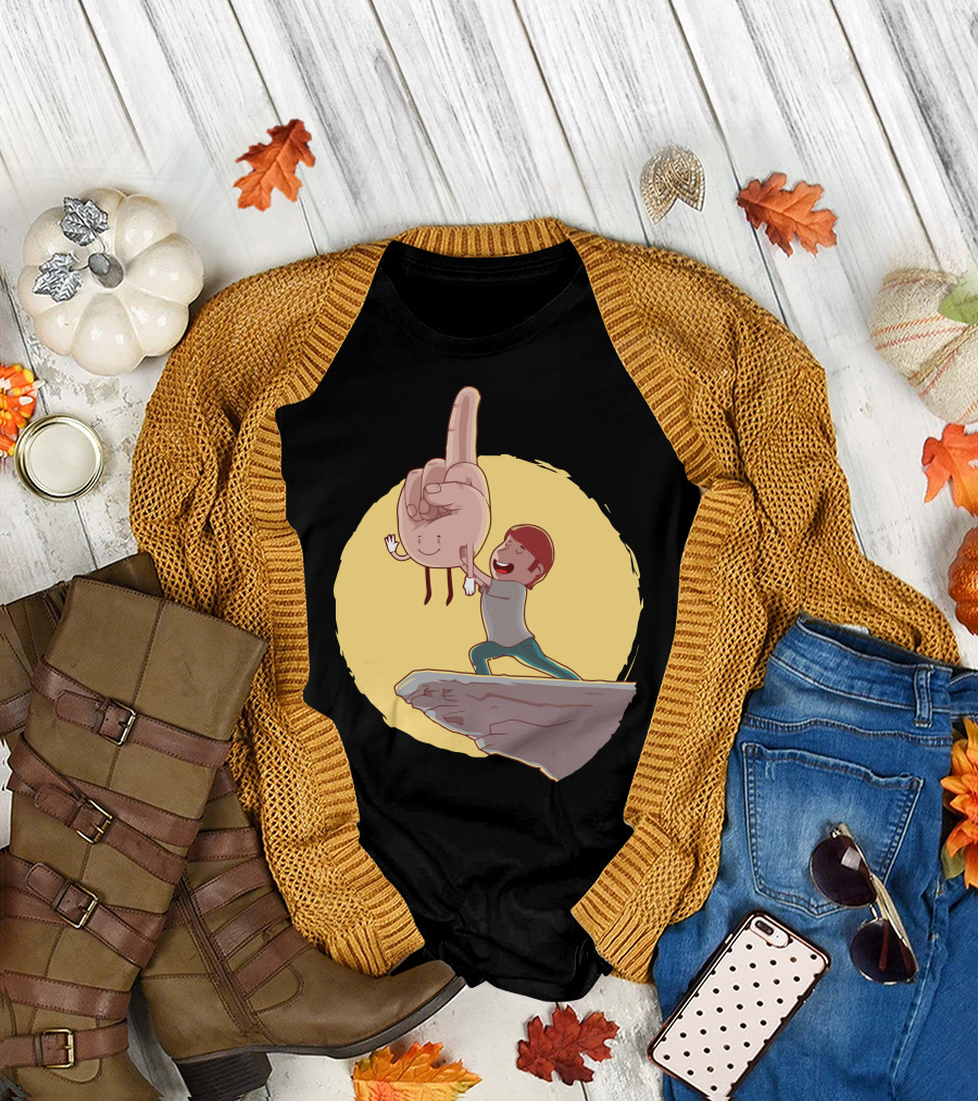 I Present You Lifting Humanized Finger Gesture Cliff Scene T-Shirt