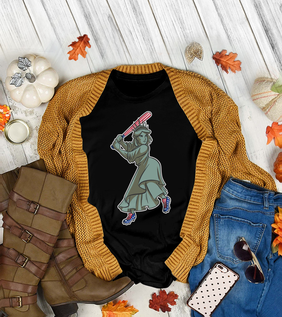 Lady Liberty Patriotic Baseball Swing T-Shirt