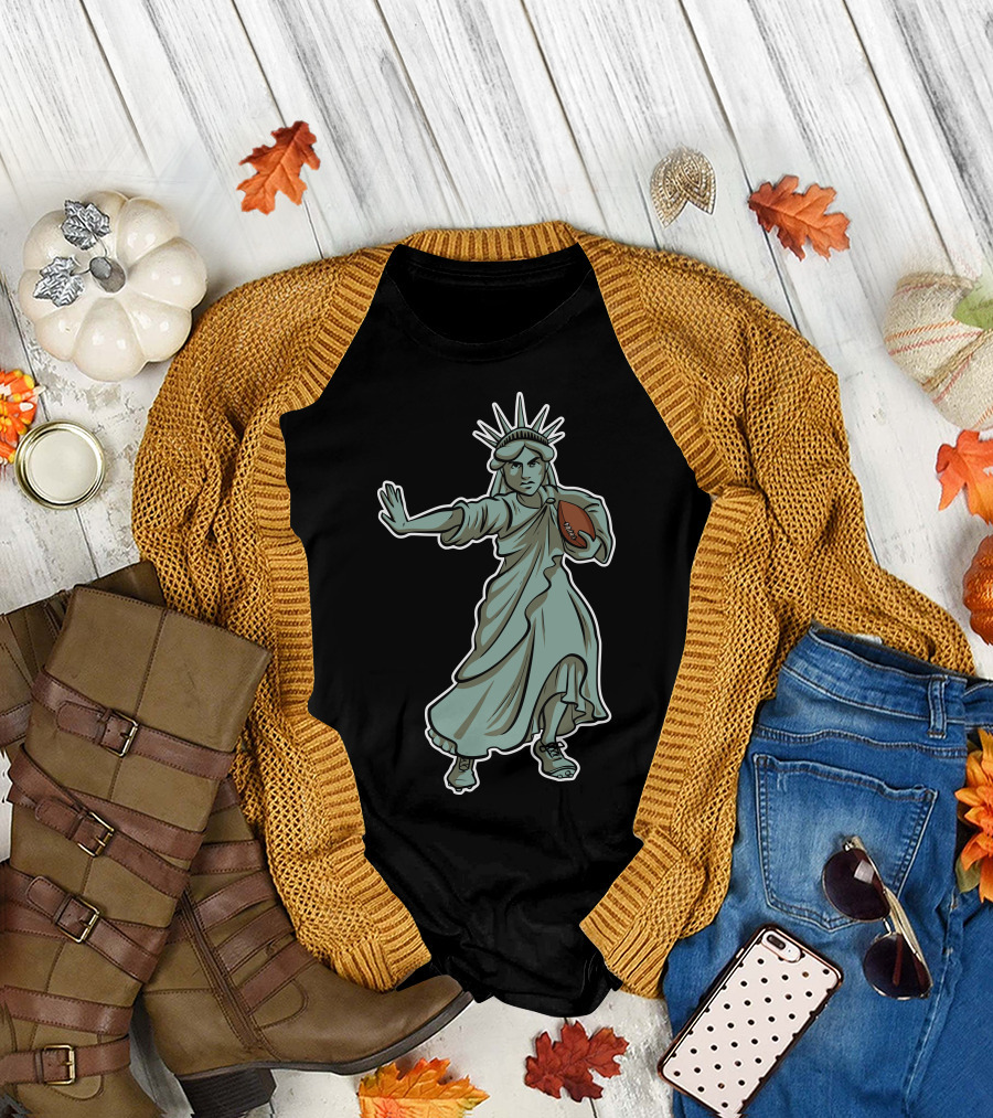 Lady Liberty Statue Playing Football T-Shirt