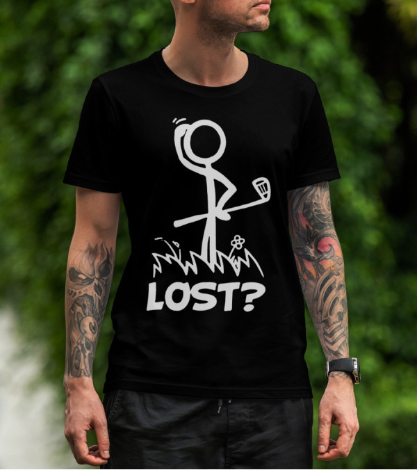 Lost Golf Stick Figure Questioning In Grass T-Shirt