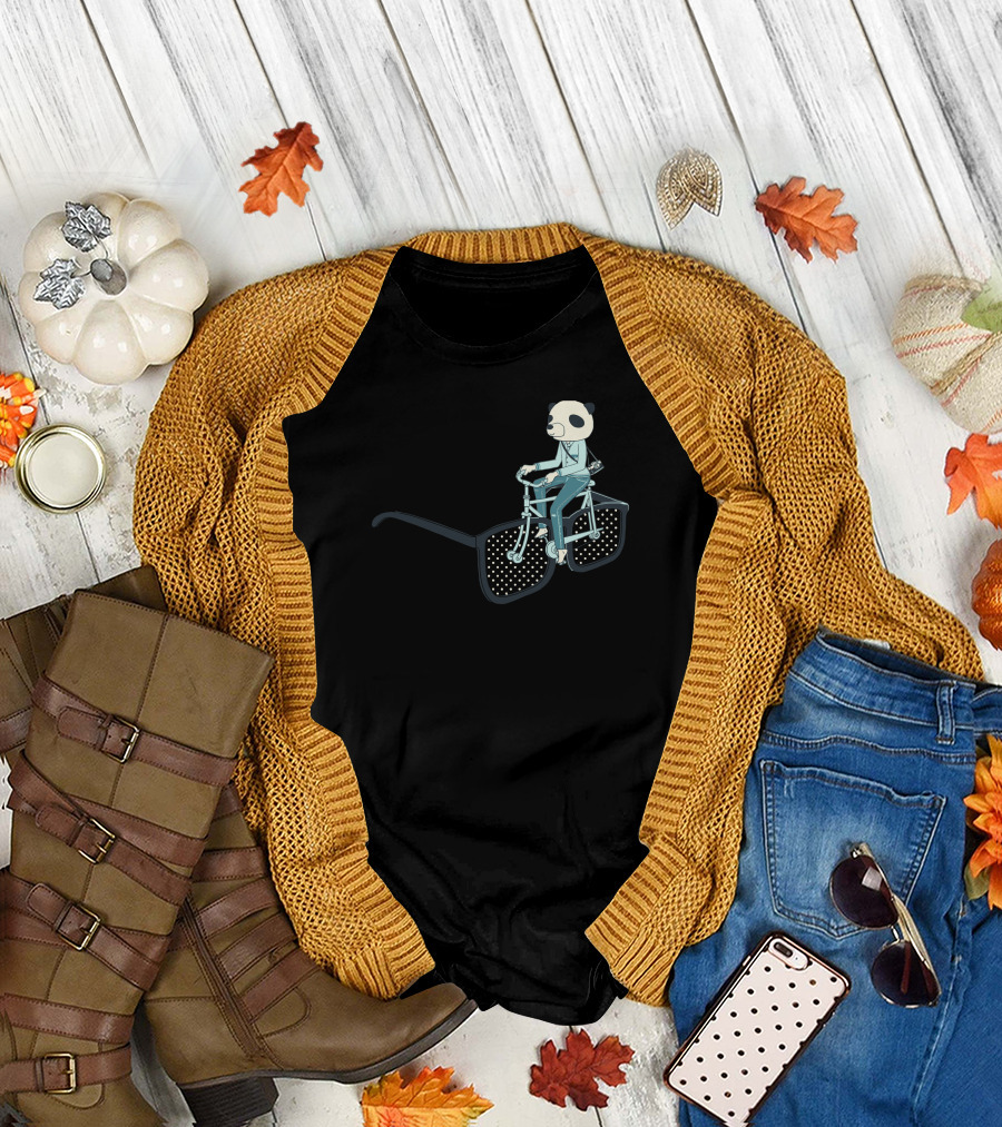 Panda Girl Riding Glasses Bicycle T-Shirt