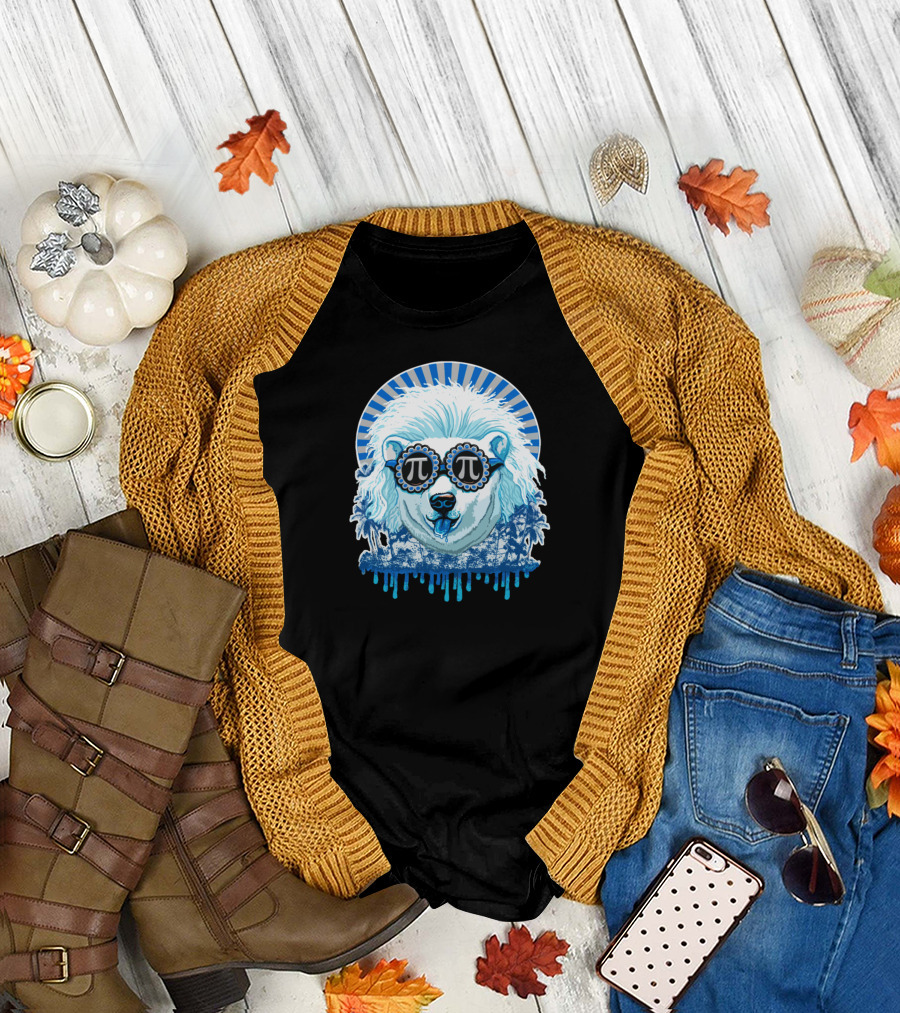 Pi Symbol Reflective Polar Bear Iconic Sunglasses T-Shirt