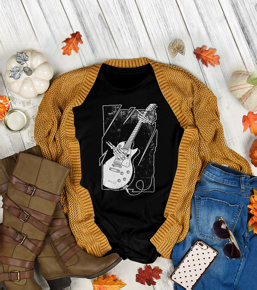 Skull Hand Holding Electric Guitar T-Shirt