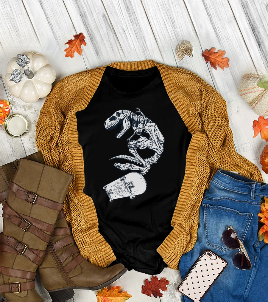 T Rex Pro Skate Skeleton Skateboard T-Shirt