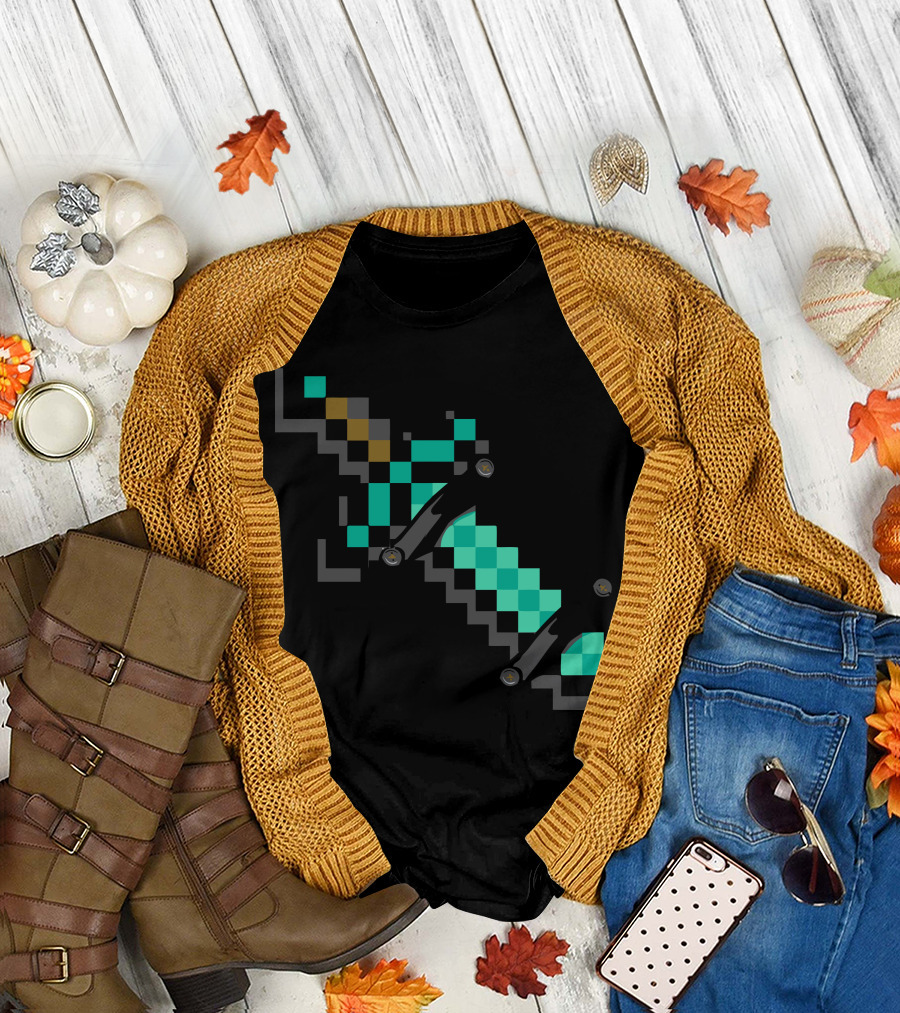 A Diamond Sword In The Rough Pixelated Emerald Sword T-Shirt