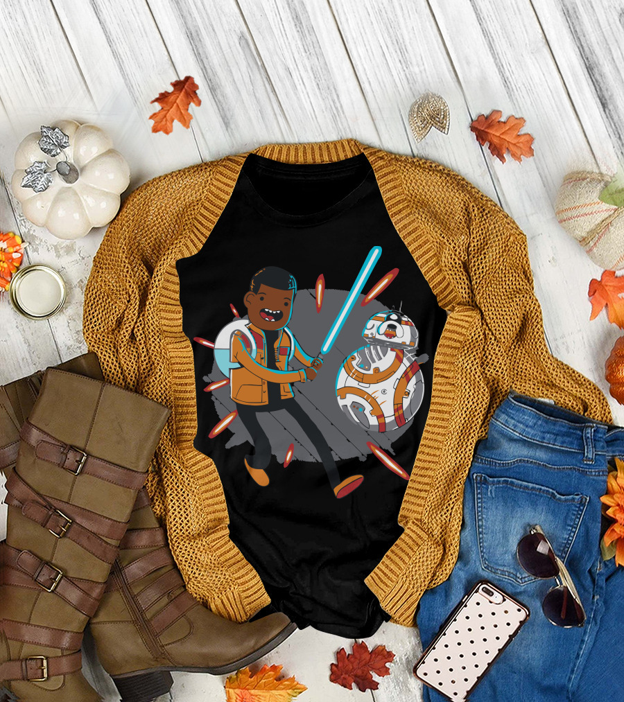 Awaken Time Adventure Parody Crossover with Animated Lightsaber Character and Droid T-Shirt