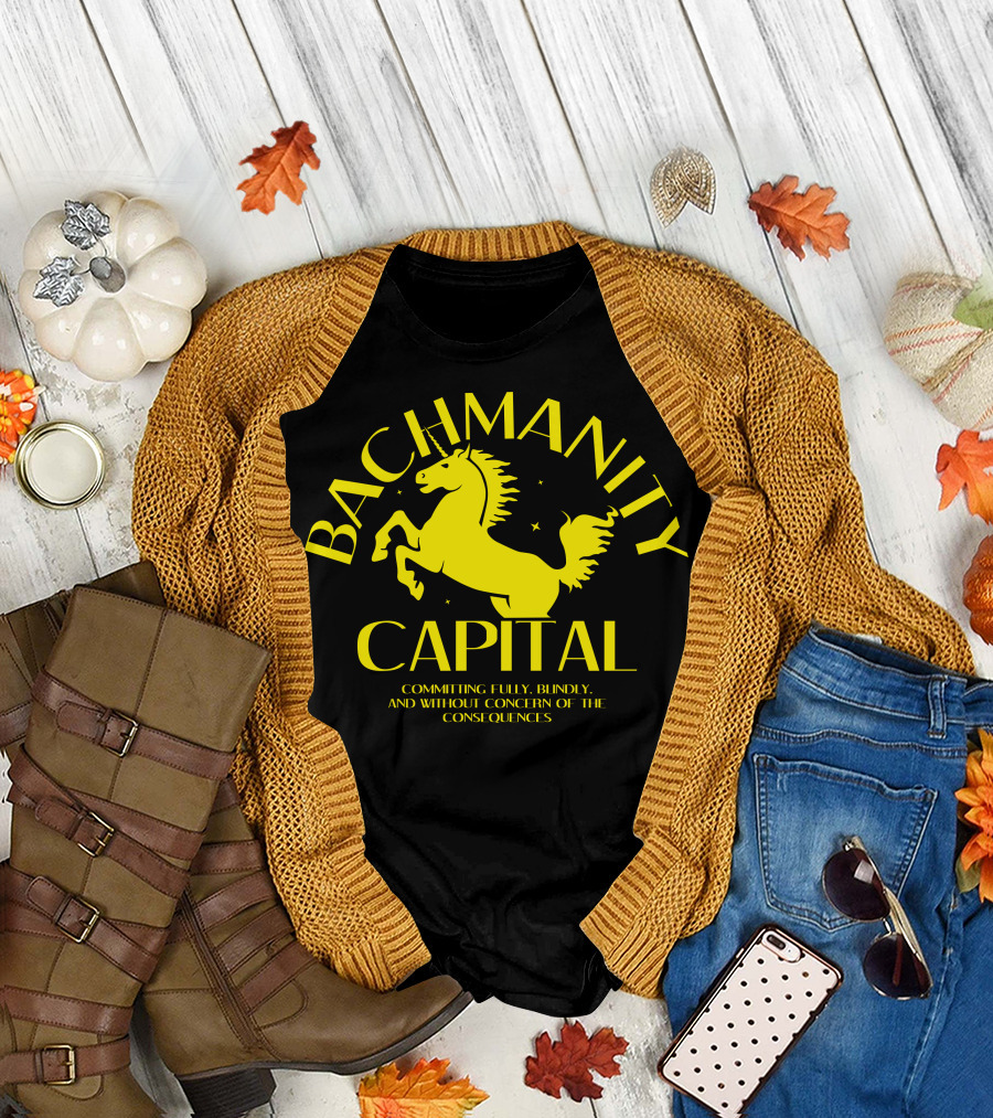Bachmanity Capital Committing Fully Blindly and Without Concern of the Consequences Yellow Horse T-Shirt