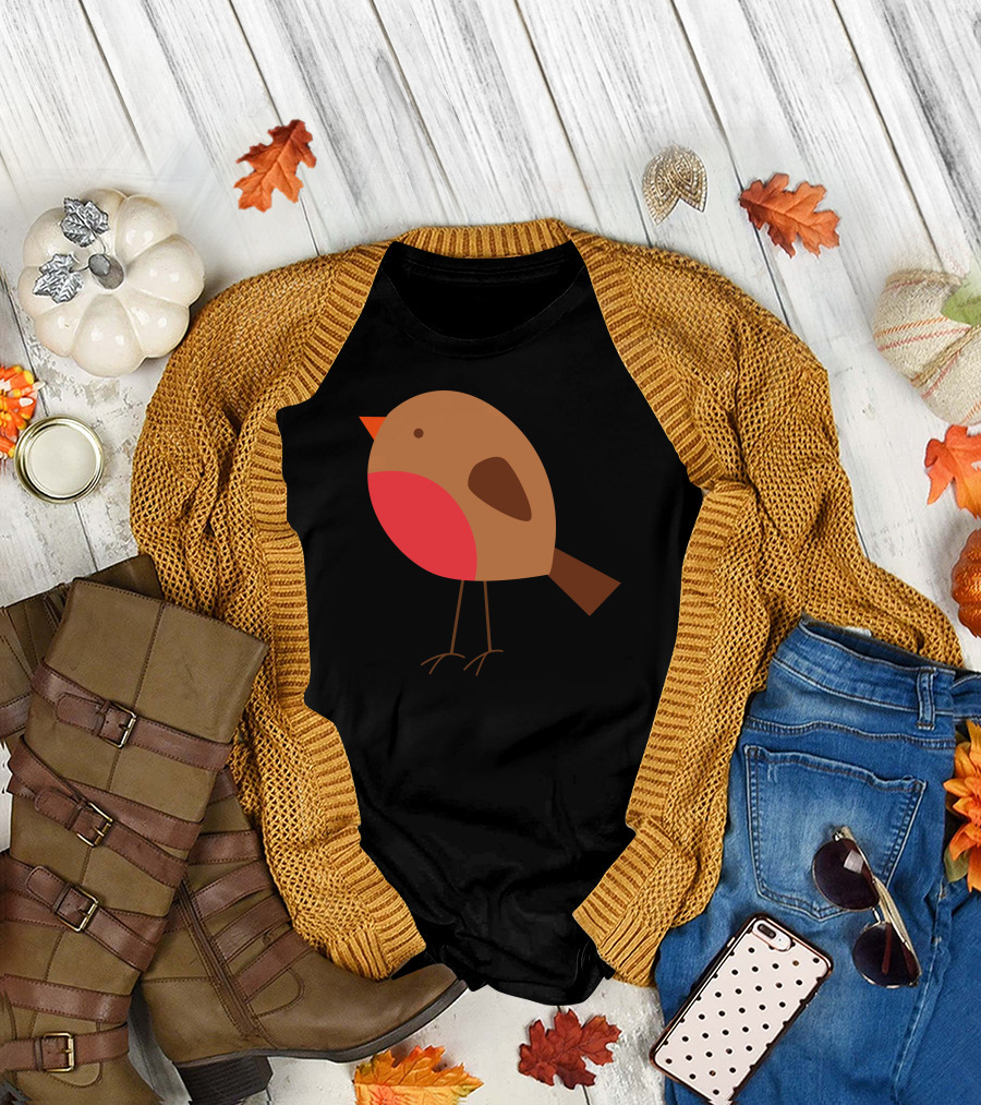 Christmas Robin Red and Brown Bird T-Shirt
