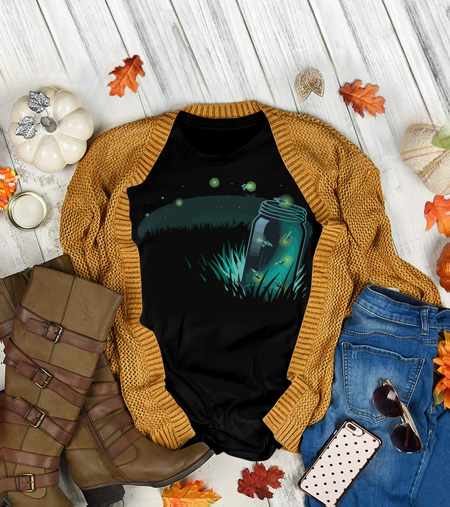 Lightning Bugs in Mason Jar Glow in Night Garden T-Shirt