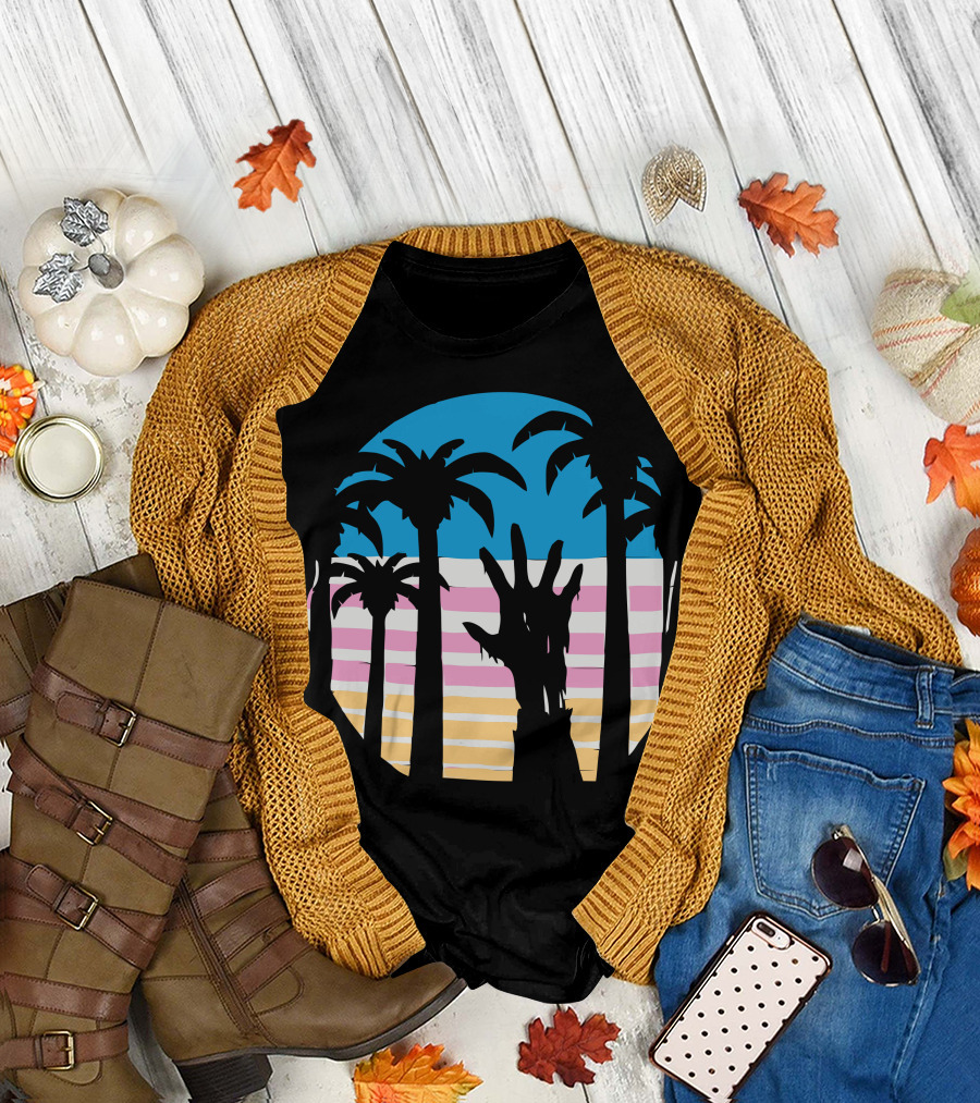 Trouble In Paradise Zombie Palm Sunset T-Shirt