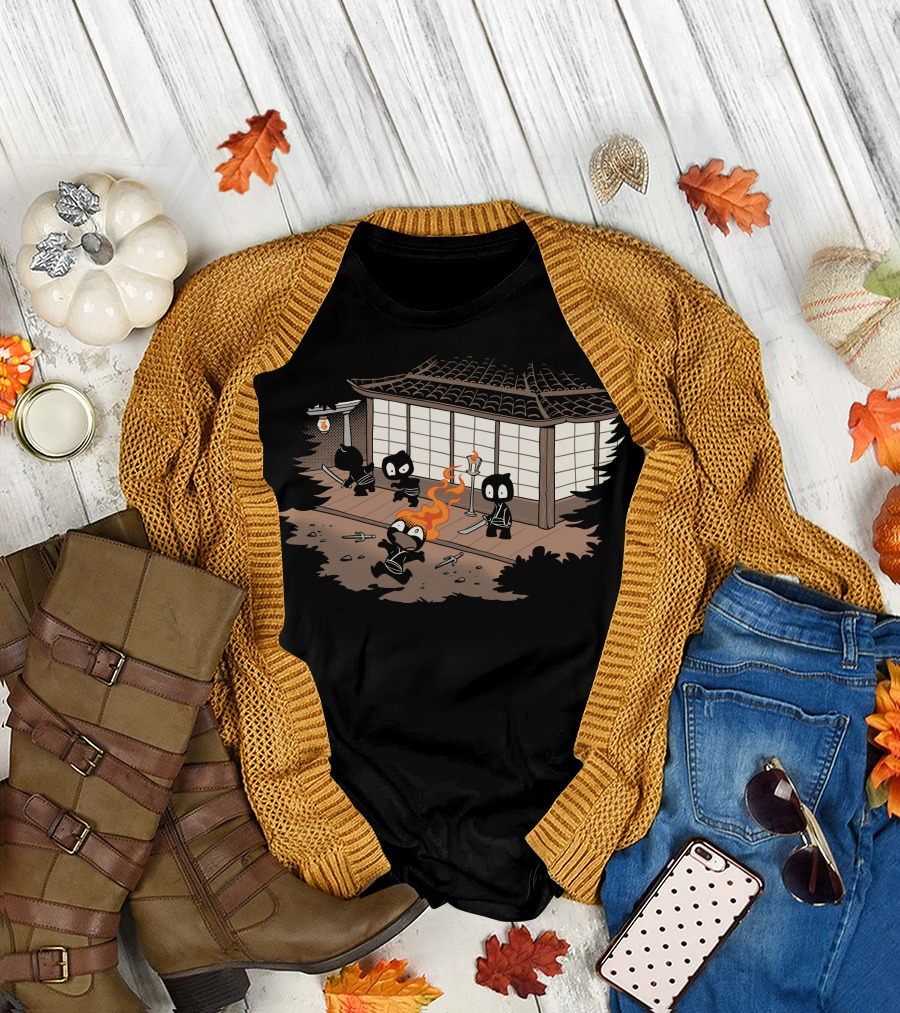 Unstealthiest Ninja Comedy Scene with Clumsy Ninjas in Traditional Japanese Setting T-Shirt