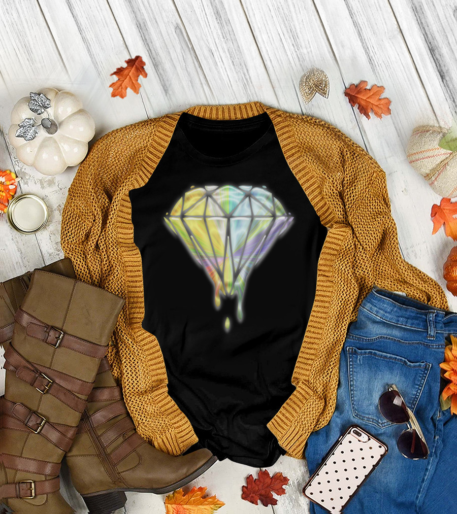 Dripping Rainbow Diamond Geometric Prism T-Shirt