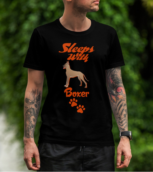 Sleeps With Boxer Dog Paw Prints T-Shirt