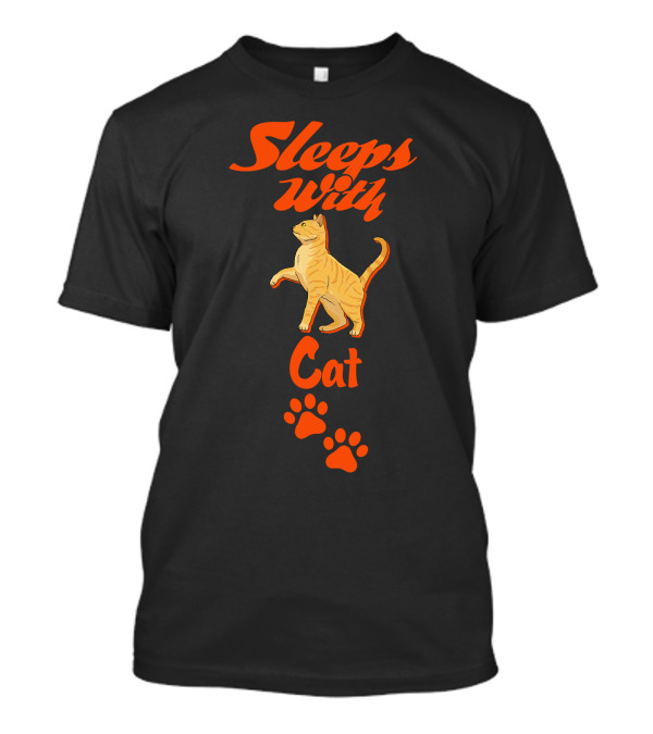 Sleeps With Cat And Paw Prints T-Shirt