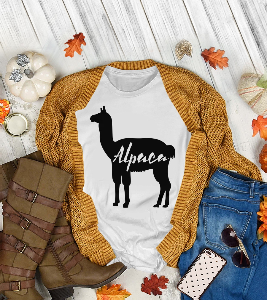 Alpaca Silhouette Text Image T-Shirt