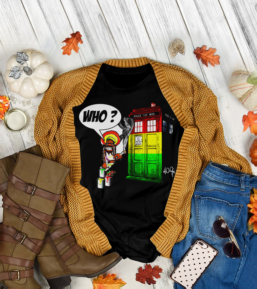 Bob Marley Rasta Tardis Reggae Police Box Who T-Shirt