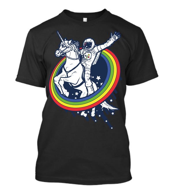 Fly With Unicorn Astronaut Through Rainbow And Stars T-Shirt
