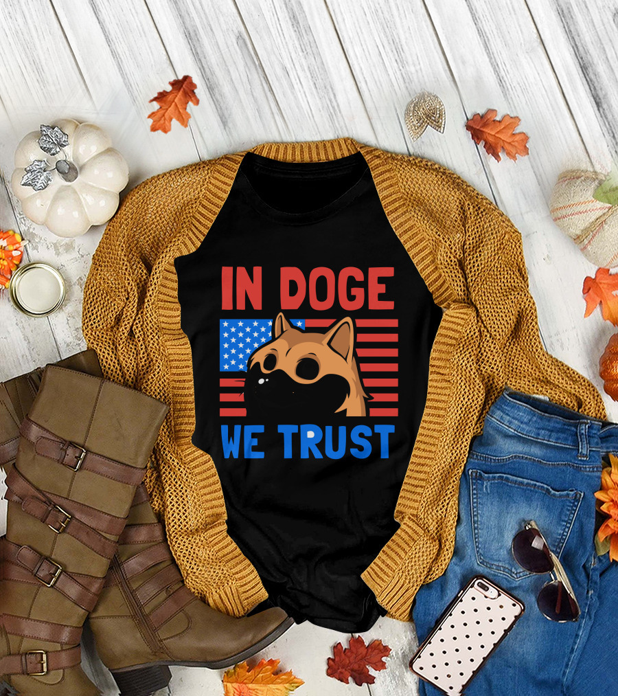 In Doge We Trust Funny Doge Meme with American Flag T-Shirt