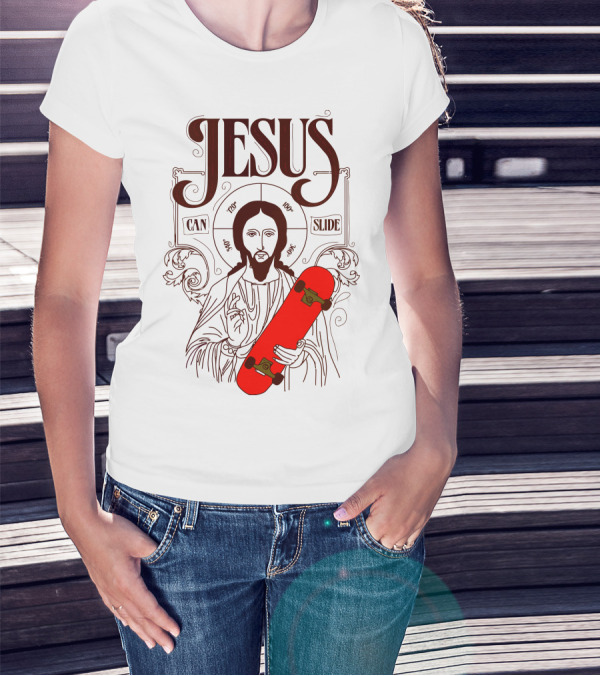 Jesus Can Slide עם גלשן כתום דמות איקונית T-Shirt
