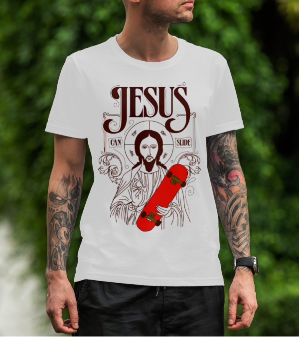 Jesus Can Slide עם גלשן כתום דמות איקונית T-Shirt