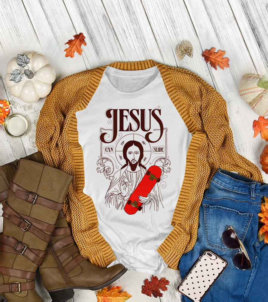 Jesus Can Slide עם גלשן כתום דמות איקונית T-Shirt