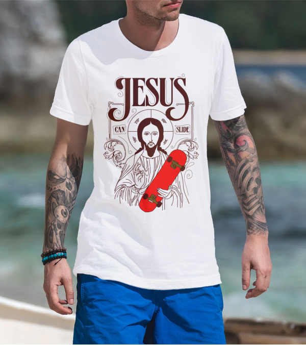 Jesus Can Slide עם גלשן כתום דמות איקונית T-Shirt